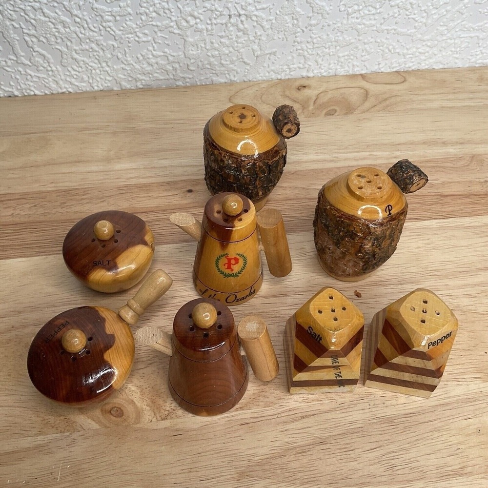 VTG‎ Handmade Lassen Volcanic National Park Lot 8 Salt Pepper Shakers USA Wooden